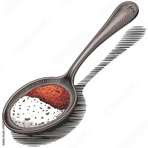 Vector illustration of a spoon with white and red condiments