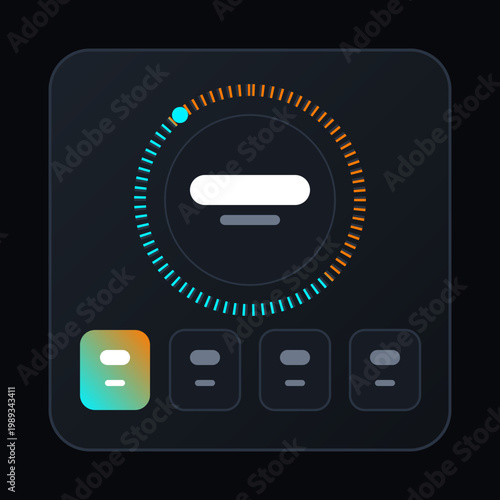 Modern smart home interface featuring a digital circular dial for temperature and climate control settings.