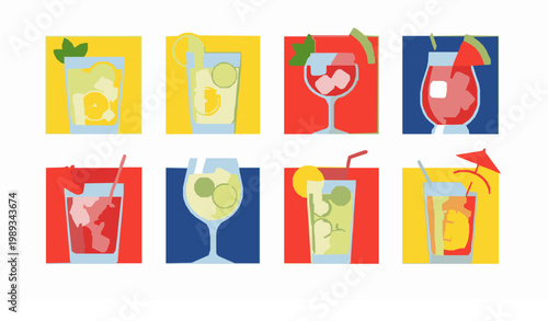 Summer drinks vector set lemonade cocktails mocktails watermelon strawberry mango flat illustration isolated on white background