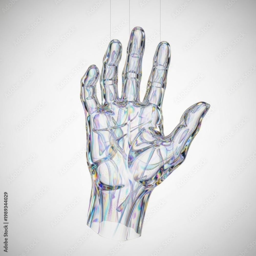 Naklejka premium Iridescent Glass Hand Sculpture Hanging