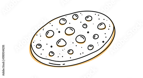 Hand drawn illustration of an oval shaped cracker or cookie with holes, simple black and white line art with a subtle orange shadow effect.