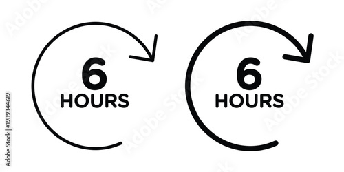 6 hours icon in stroke outline style with flat version