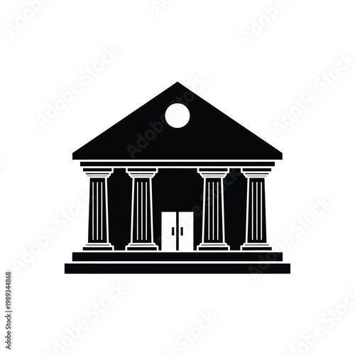 Classical bank building exterior architecture icon for financial institutional branding