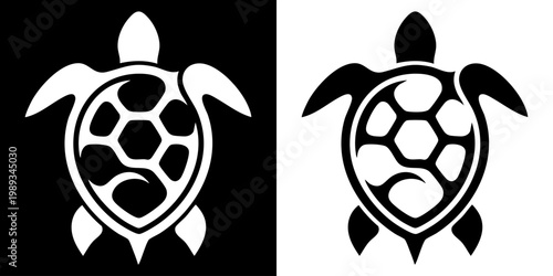 Black and white turtle silhouettes with soccer ball shell design