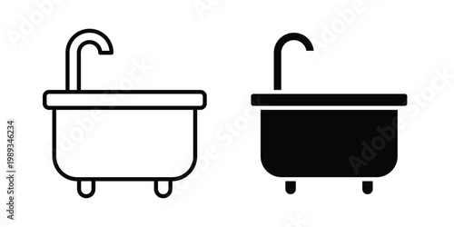 Bathtub icon in stroke outline style with flat version