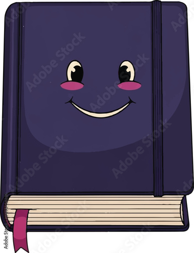 Happy violet notebook with a smiling face and blush cheeks elastic closure and ribbon marker for creative writing and daily notes