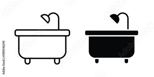 Bath tub icon in stroke outline style with flat version