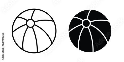 Beach ball icon in stroke outline style with flat version
