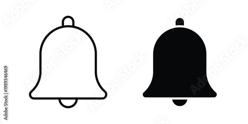 Bell icon in stroke outline style with flat version