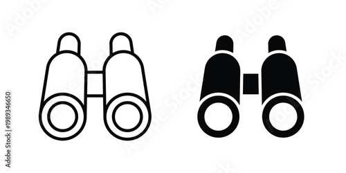 Binoculars icon in stroke outline style with flat version