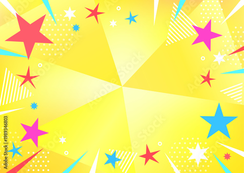 おしゃれな黄色のポップ背景。ドット・ストライプ・三角形と集中線のグラデーション。4:3ポスターサイズ