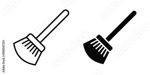 Broom icon in stroke outline style with flat version