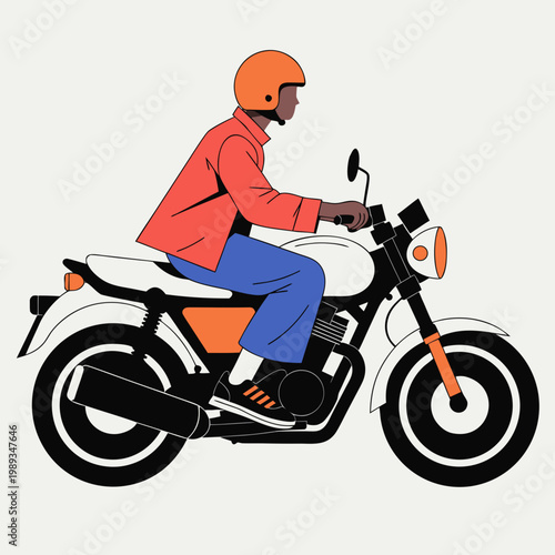 Minimalistische Vektorillustration eines Motorradfahrers in Seitenansicht.