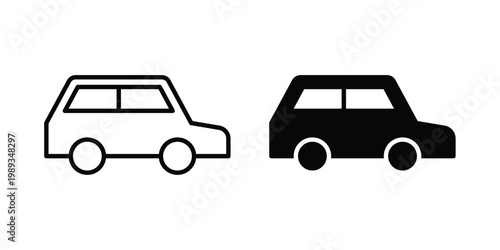 Car icon in stroke outline style with flat version