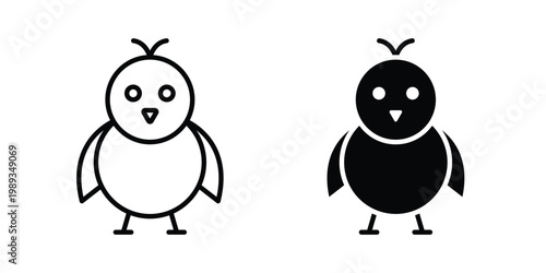 Chick icon in stroke outline style with flat version