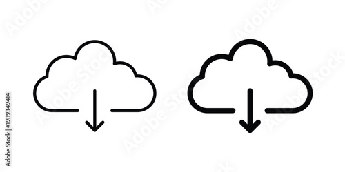 Cloud download icon in stroke outline style with flat version