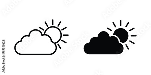 Cloudy Day icon in stroke outline style with flat version