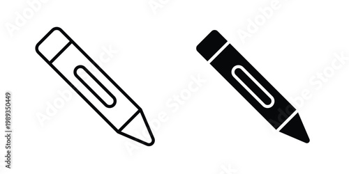 Crayon icon in stroke outline style with flat version