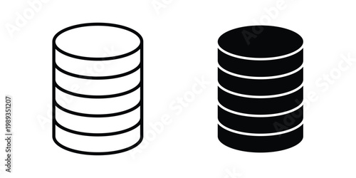 Database icon in stroke outline style with flat version
