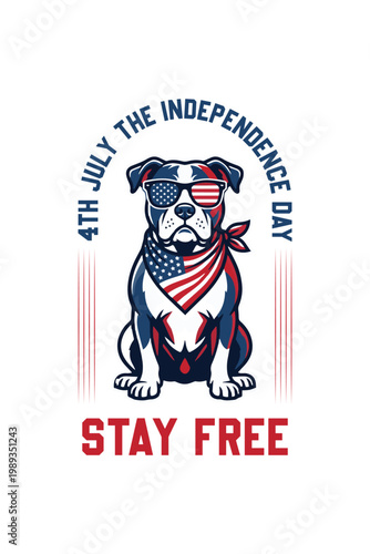 Cool Pitbull Dog in Urban Streetwear with American Flag for USA 4th july Independence Day T-Shirt