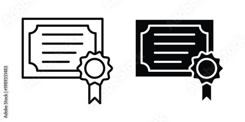 Diploma icon in stroke outline style with flat version