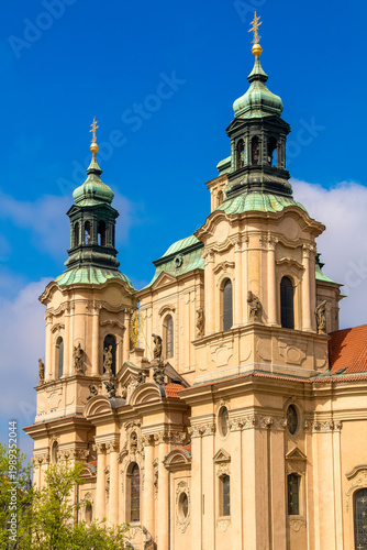 St Nicholas Church Prague in spring with blue sky