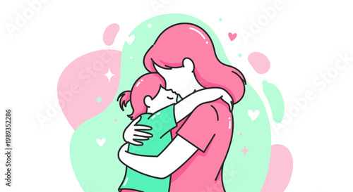Heartwarming illustration of a mother and daughter sharing a comforting hug, symbolizing unconditional love and nurturing family bond