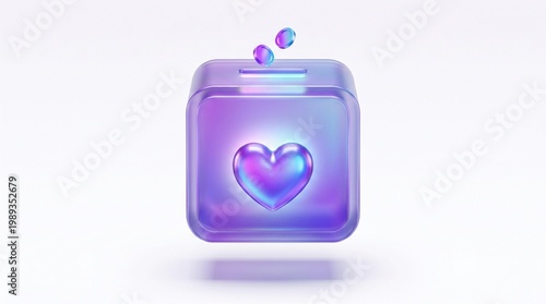 Symbolic illustration of a transparent donation box with a glowing heart and falling coins, representing charity and giving