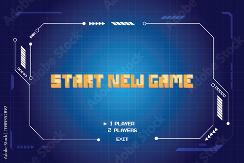 Start new game by selecting a player or exiting the game's main menu. Modern trendy game background with lighting effect. Vector illustration