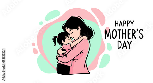 A heartwarming illustration capturing the tender embrace between a mother and her child, symbolizing unconditional love and the special bond cherished on Mother's Day