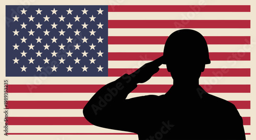 Honoring Sacrifice A Soldier's Silhouette Saluting Against the Illustrious American Flag, Embodying Patriotism and National Pride