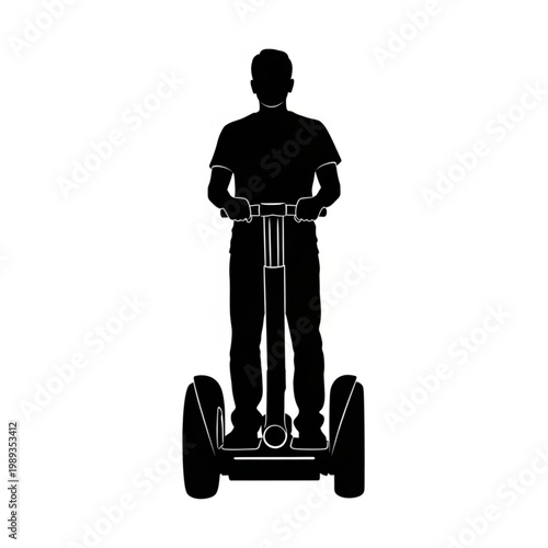 Man Riding Segway Vehicle Silhouette.