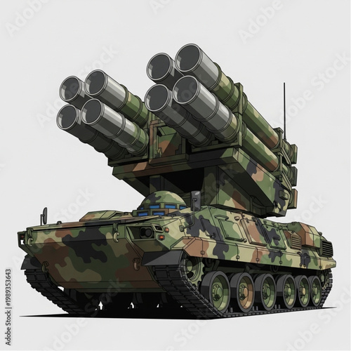 Military Tank with Multiple Rocket Launchers.