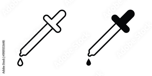 Eye dropper icon in stroke outline style with flat version