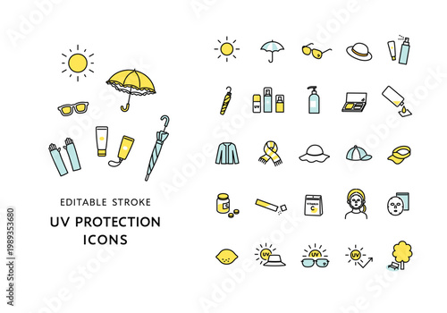 紫外線対策にまつわるアイコンセット