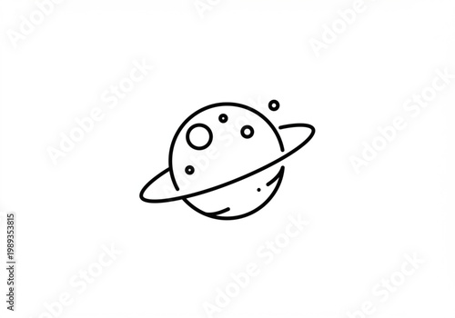 Simple Line Drawing of Saturn Planet.