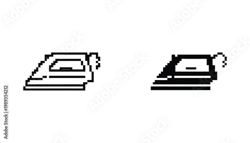 Iron Pixel Icon Outline Solid Home Appliance Digital Graphic Element