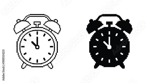 Alarm Clock Pixel Art Icons Time Management Digital Element