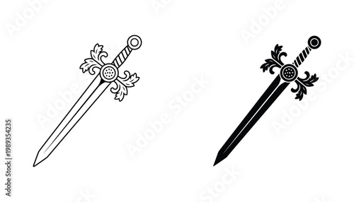 Sword Ornamental Blade Vector Graphic Fantasy Game UI Element Emblem