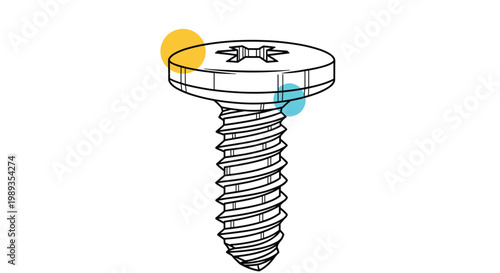Technical drawing of a metal screw with a cross head and sharp threads used for assembly and construction.