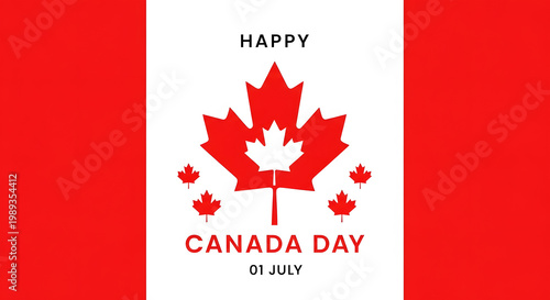 Happy Canada Day celebration with red maple leaves and date 01 July image