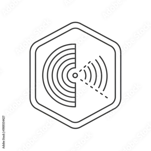 Simple Line Art Hexagon Sound Wave Logo.