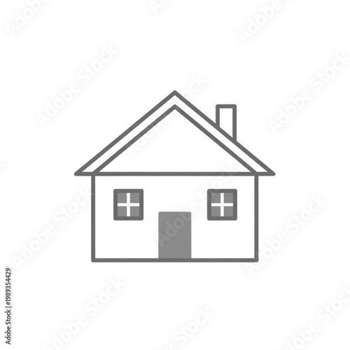 Simple House Icon with Chimney and Windows.
