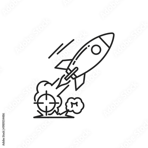 Simple Line Drawing of Rocket Launching.