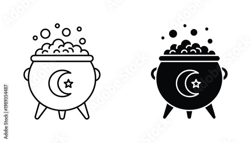 Cauldron Boiling Potion Icon Set Halloween Islamic Symbol Design Element Vector