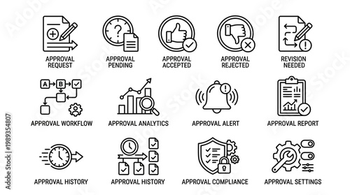 Approval workflow management process icons.