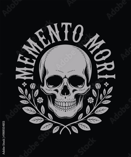 Memento Mori Skull Laurel Classic Vintage Philosophy Graphic Design
