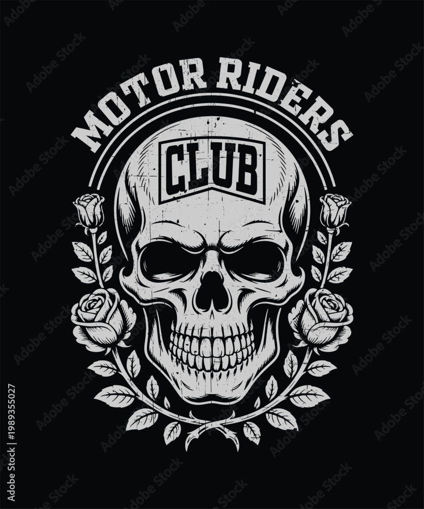 Fototapeta premium Motor Riders Club Skull Vintage Badge Motorcycle Graphic Design