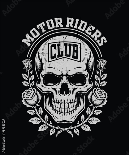 Motor Riders Club Skull Vintage Badge Motorcycle Graphic Design