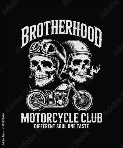 Brotherhood Motorcycle Club Skull Biker Vintage Graphic Design